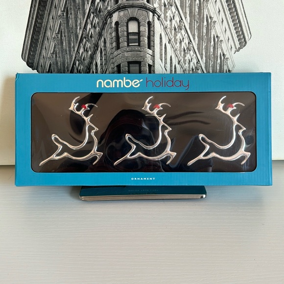 ❌SOLD❌NIB Authentic Nambe Holiday Ornament Set Reindeers - Picture 1 of 4